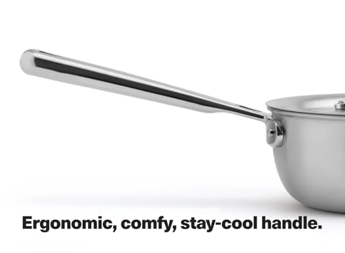 Misen 5-Ply Stainless Steel Saucier with Lid– Induction-Compatible Pan with Curved Sides for Smooth Stirring - Oven Safe to 800F – Even Heat Distribution & Ergonomic Handle - 2 QT