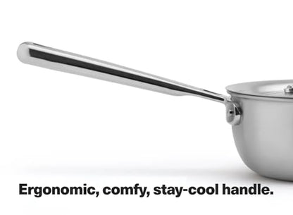 Misen 5-Ply Stainless Steel Saucier with Lid– Induction-Compatible Pan with Curved Sides for Smooth Stirring - Oven Safe to 800F – Even Heat Distribution & Ergonomic Handle - 2 QT