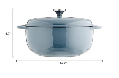 Lodge Essential Enamel Cast Iron Dutch Oven with Lid 7.5 Quart - Oven-Safe Enamel Cookware up to 500° F - Heat-Retaining Braising & Roasting Pot - Non-Toxic Cookware - Storm Blue