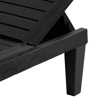 Sunnydaze 5-Position Outdoor Adjustable Chaise Lounge Chair - UV- and Weather-Resistant Polypropylene Resin - Wood-Look Design - Black