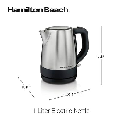 Hamilton Beach Electric Tea Kettle, Water Boiler & Heater, 1 L, Cordless, Auto-Shutoff & Boil-Dry Protection, Stainless Steel (40998)