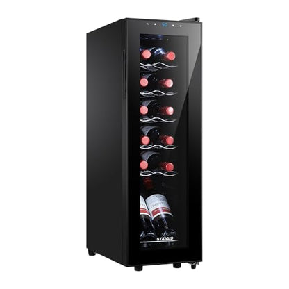 STAIGIS 12 Bottle Wine Cooler, Mini Fridge for Red and White, Small Freestanding Refrigerator with 40-66F Digital Temperature Control Glass Door