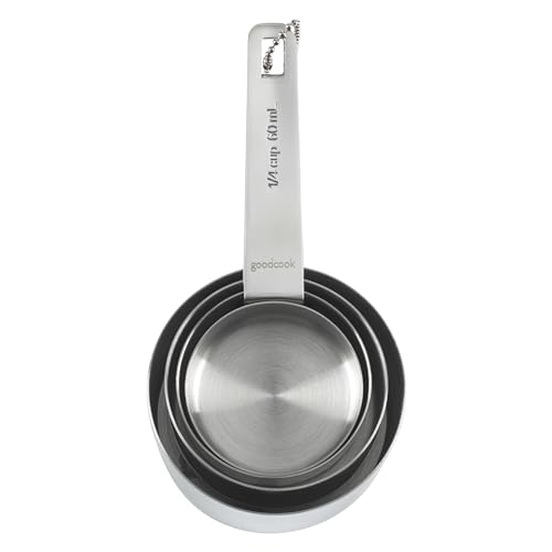 GoodCook Gourmet Measuring Cup Set, Stainless Steel 4-pc., 1/4, 1/3, 1/2, 1 Cup etched measurements