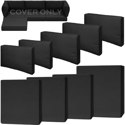 Cethytirko 9 Piece Outdoor Patio Waterproof Cushion Covers, Fits 4-Seat Wicker Rattan Sectional Couch Chair Furniture Cover Replacement Set - Fade-Resistant Patio Cushion Covers with Zipper