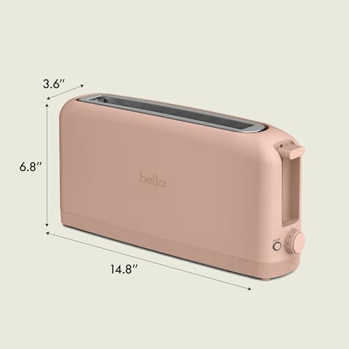 bella 2 Slice Slim Toaster, Fits-anywhere™ Kitchenware, 6 Setting Shade Control with Reheat & Cancel Buttons, Fits Sourdough, 10” Long Slot, Anti Jam & Auto Shutoff, 900 Watt, Blossom
