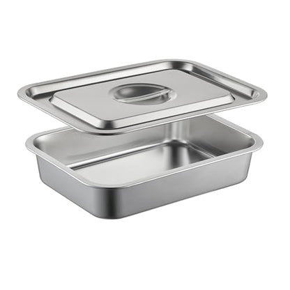 Lasagna Pan with Lid, 10.4x14x2.7 Inch Large Stainless Steel Nonstick Lasagna Baking Roasting Dishes Pan for Oven(M, 1 Pack)