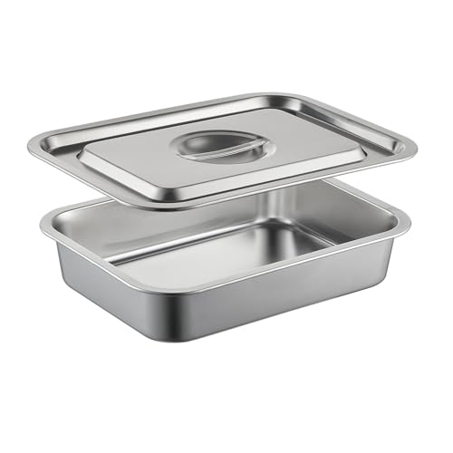 Lasagna Pan with Lid, 10.4x14x2.7 Inch Large Stainless Steel Nonstick Lasagna Baking Roasting Dishes Pan for Oven(M, 1 Pack)