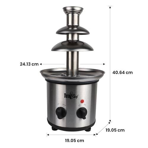 Total Chef 3 Tier Chocolate Fountain - Electric Fondue Machine, 1.5 Lbs Capacity, Melts Hot Dark Dipping Chocolate For Party, Wedding & Events, Stainless Steel