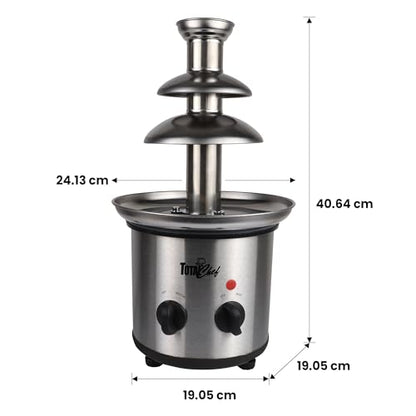 Total Chef 3 Tier Chocolate Fountain - Electric Fondue Machine, 1.5 Lbs Capacity, Melts Hot Dark Dipping Chocolate For Party, Wedding & Events, Stainless Steel