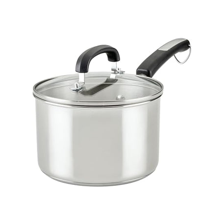 Farberware Brilliance Stainless Steel Saucepan/Saucepot with Glass Lid, 3 Quart, Dishwasher Safe and Induction Ready, Compatible with All Cooktops, Stainless Steel Kitchenware