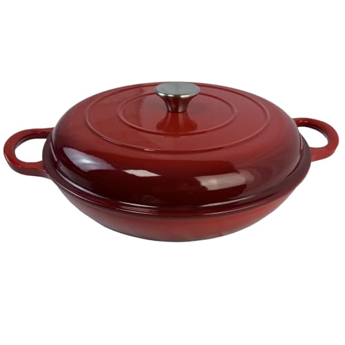 Kookantage 3.5 Quarts Enameled Cast Iron Braiser, Non Stick Enameled Cast Iron Casserole Skillet with Lid, Heavy Duty and Dual Handles Pan for Oven, Stove, Grill,Cook, Bake.