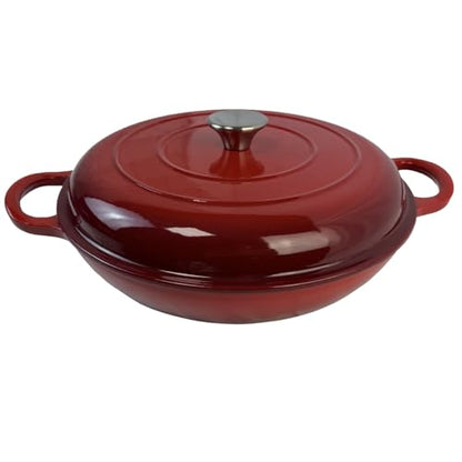 Kookantage 3.5 Quarts Enameled Cast Iron Braiser, Non Stick Enameled Cast Iron Casserole Skillet with Lid, Heavy Duty and Dual Handles Pan for Oven, Stove, Grill,Cook, Bake.
