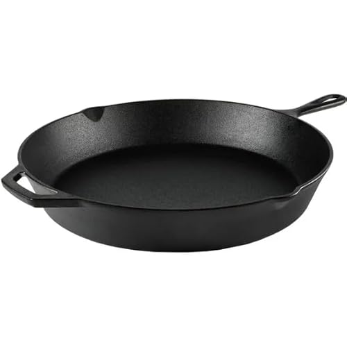CLMSTE 15" Pre-Seasoned Cast Iron Skillet with Handle and Lipsfor Bread, Baking,Pizza, Outdoor Cooking, Camping, Grill, Stovetop