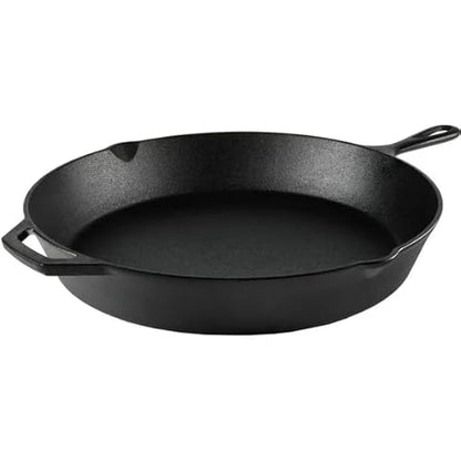 CLMSTE 15" Pre-Seasoned Cast Iron Skillet with Handle and Lipsfor Bread, Baking,Pizza, Outdoor Cooking, Camping, Grill, Stovetop