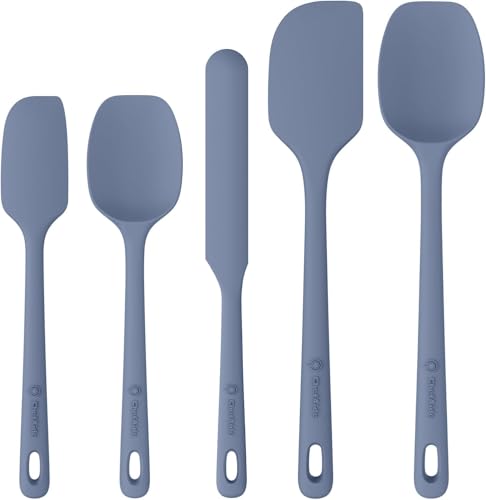 ChefAide 5 Pieces Silicone Spatula Set, Food Grade Rubber Spatula, Upgrade Strong Handle with Ergonomic Grip, Heat Resistant Up to 600°F for Nonstick Cookware, Cooking