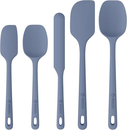 ChefAide 5 Pieces Silicone Spatula Set, Food Grade Rubber Spatula, Upgrade Strong Handle with Ergonomic Grip, Heat Resistant Up to 600°F for Nonstick Cookware, Cooking