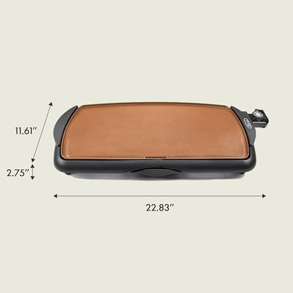 bella Electric 10.5"x20" Ceramic Non-Toxic, Titanium Griddle, Copper/Black