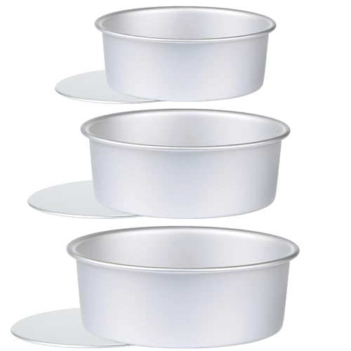 HomeMall Round Cake Pan with Removable Bottom, Set of 3 (6 x 3 inch/8 x 3 inch/10 x 3 inch), Aluminum Baking Pans for Layer Cakes, Evenly Heating Tools for Home Kitchen, Tapered Side