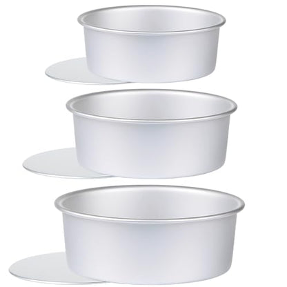 HomeMall Round Cake Pan with Removable Bottom, Set of 3 (6 x 3 inch/8 x 3 inch/10 x 3 inch), Aluminum Baking Pans for Layer Cakes, Evenly Heating Tools for Home Kitchen, Tapered Side