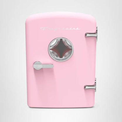 Frigidaire Retro 9-Can Mini Personal Fridge Portable Cooler for Car, Office, Bedroom, Dorm Room, or Cabin, 11.8" D x 7.1" W x 10.1" H, PINK