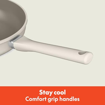 bella 7 Piece Cookware Set with EverGood™ Ceramic Nonstick Coating, Dishwasher Safe Oven Safe, All Stovetops Compatible, Glass Lids with Silicone Rims, Cool Touch Handles, Oatmilk