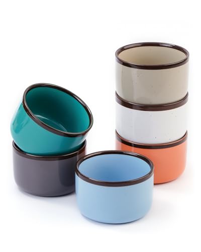 Juimma Ramekins 6 oz, Creme Brulee Ramekins Oven Safe, Ramiken Small Bowls Ceramic Baking Dishes for Pudding Custard, Dipping Sauce Cups for Souffle Ice Cream, Set of 6, Morandi Color