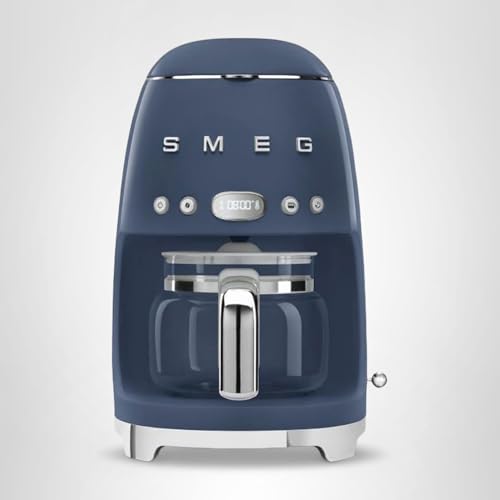 Smeg 50's Retro Style Aesthetic Drip Coffee Machine with 10 Cup Glass Carafe, Auto Start Feature, Keep Warm Plate, and Two Coffee Strength Settings (Navy Blue)