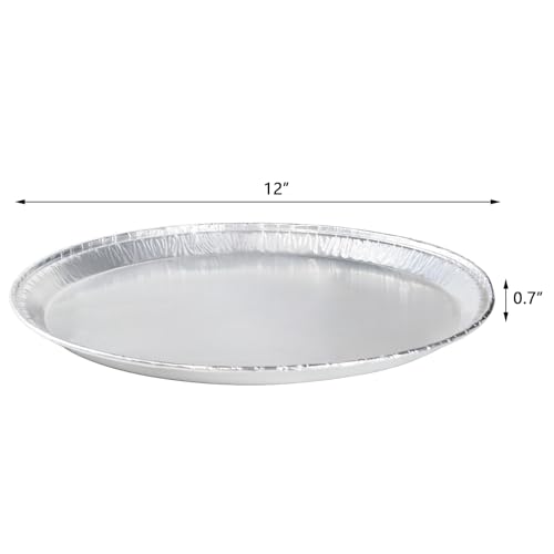 Pack of 12 Disposable Round Foil Pizza Pans Round Aluminum Foil Pans Large Serving Trays for Pizzas, Giant Size Chocolate Chip Cookie Cake Tin– Size: 12 Inch (12 Inch)