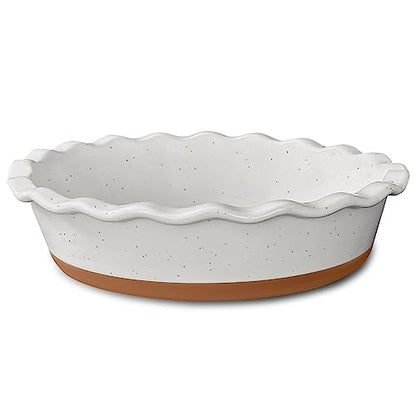 MORA Ceramic Pie Pan for Baking - 9 inch - Deep and Fluted Pie Dish for Old Fashion Apple Pie, Quiche, Pot Pies, Tart, etc - Modern Farmhouse Style Porcelain Ceramic Pie Plate - Vanilla White