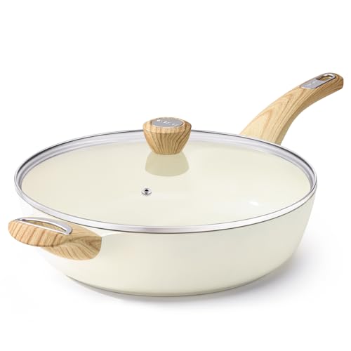 SENSARTE Ceramic Nonstick Frying Pan Skillet with Lid, 12 Inch Large Deep Frying Pan, 5 Qt Saute Pan, Induction Pan, Healthy Non Toxic Cooking Pan with Helper Handle, PFOA PFAS PTFE Free