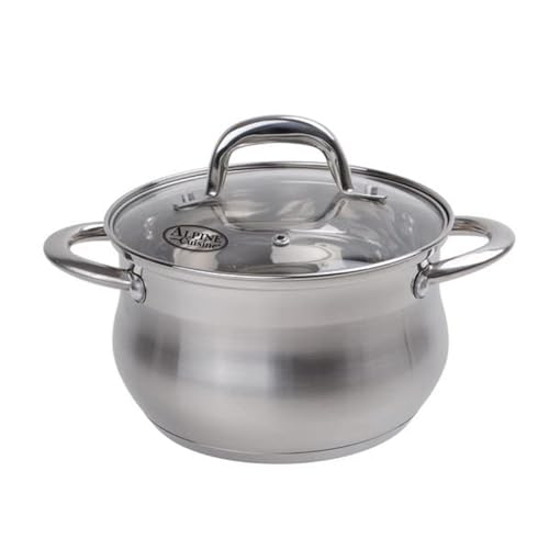 Alpine Cuisine Stainless Steel Dutch Oven Belly Shape 4 Quart - Heavy Duty Pot with Tempered Glass Lid,Comfortable Handles, Dishwasher Safe & Easy to Clean