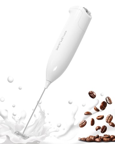 SIMPLETASTE Milk Frother Handheld Electric Foam Maker, Drink Mixer with Stainless Steel Whisk for Cappuccino, Bulletproof Coffee, Latte, Blizzard White, without Stand, Battery Operated