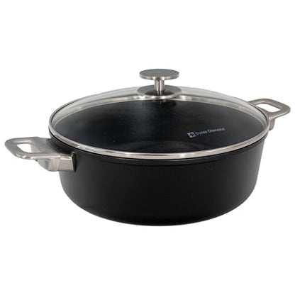 Swiss Diamond Braiser Pan with Lid, Features Stainless Steel Handle, Nonstick Diamond Coated Braising Pan with Lid Oven Safe & Dishwasher Safe, 11", 5.3 Quart, Grey