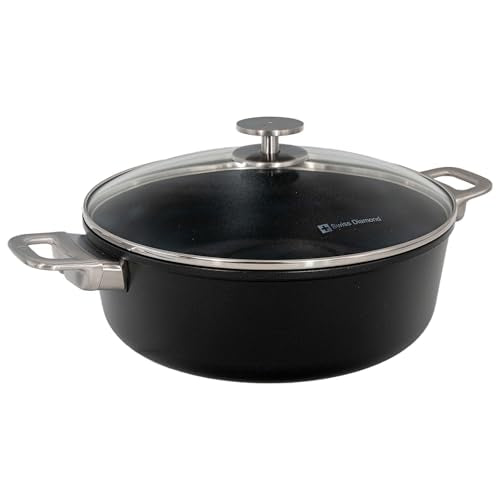 Swiss Diamond Braiser Pan with Lid, Features Stainless Steel Handle, Nonstick Diamond Coated Braising Pan with Lid Oven Safe & Dishwasher Safe, 11", 5.3 Quart, Grey