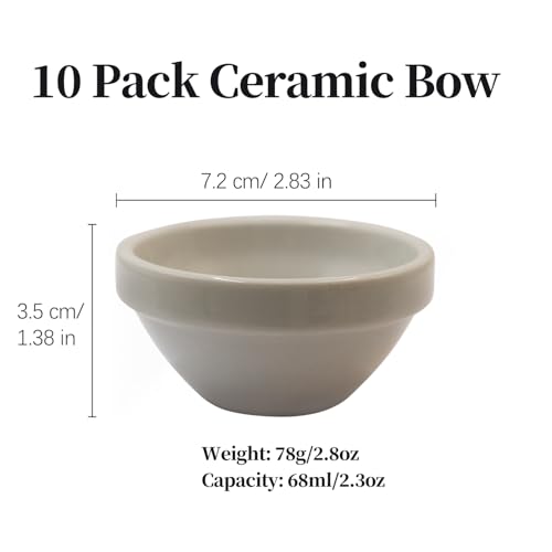 Orkim 3in 2.5oz Small Ceramic Ramekins Custard Bowls, 10 Pack Mini Soy Dipping Sauce Cups Pinch Bowl, Little Kitchen Condiment Ingredient Prep Salad Dishes, Dishwasher Microwave Freezer Safe