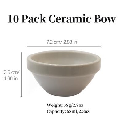 Orkim 3in 2.5oz Small Ceramic Ramekins Custard Bowls, 10 Pack Mini Soy Dipping Sauce Cups Pinch Bowl, Little Kitchen Condiment Ingredient Prep Salad Dishes, Dishwasher Microwave Freezer Safe