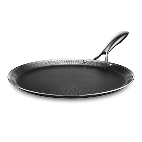 HexClad 13 Inch Hybrid Nonstick Griddle Pan for Stovetop, Stay-Cool Handle, Dishwasher and Oven Safe, Induction Ready, Compatible with All Cooktops