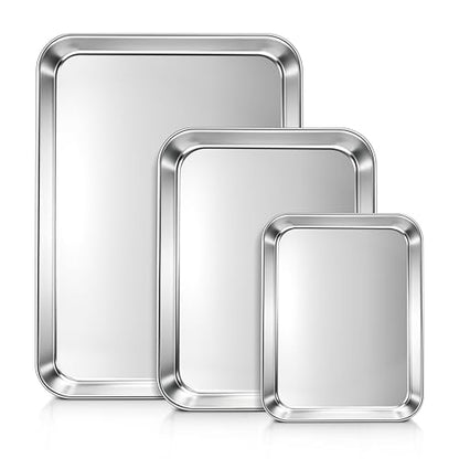 LIANYU 3 Pack Stainless Steel Baking Sheets, Cookie Sheet Pan for Baking & Roasting, 16/12.4/9.2 In, Toaster Oven Pan Cookie Baking Tray, Non Toxic & Heavy Duty & Easy Clean, Dishwasher Safe