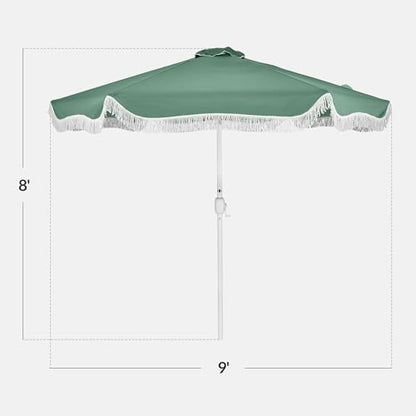 Best Choice Products 9ft Fringe Market Patio Umbrella – Outdoor Boho Tassel Sunshade for Table, Pool, Deck, Backyard – UPF50+, Easy Tilt, Heavy Duty Steel Pole & Ribs - Seaglass