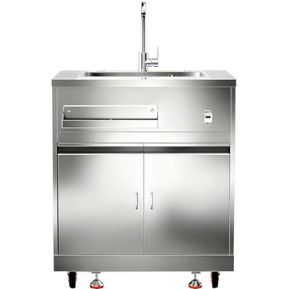 BODEGA Stainless Steel Kitchen Sink with Hose Hook Up, Outdoor Kitchen cabinets with Ample Storage Space, All-Weather Single Bowl Commercial Sink Cabinet Bottle Opener & Spice Rac,Brake Wheels.