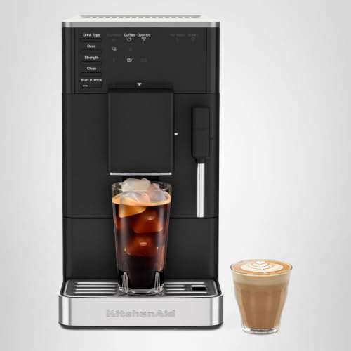 KitchenAid Fully Automatic Espresso Machine KF2 with 6 Hot and Iced Coffee Options | Built-In Grinder | Steam Wand, Black Matte KES8452