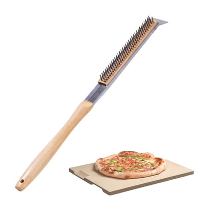 ROCKSHEAT 15x12 Inch Pizza Stone and Brush Set, Rectangle Pizza Baking Stone with Stainless Steel Bristle Grill Brush for Oven, Grill, BBQ, Cordierite Cooking Stone
