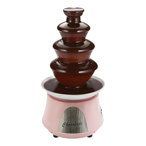 Chocolate Fountain Machine 4 Tier, 180W Chocolate Fountain with Capability 2.2lbs Commercial Hot Chocolate Fondue Tower for Nacho Cheese Liqueurs Party Wedding (Pink+Silver)