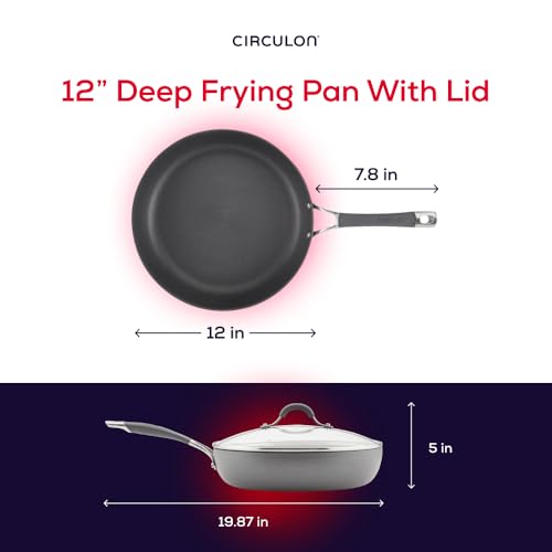 Circulon Radiance Hard Anodized Nonstick Deep Frying Pan with Lid, 12 inch Frying Pan with Lid, Deep Skillet, Gray
