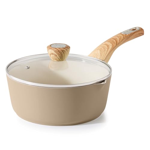 SENSARTE Ceramic Nonstick Sauce Pan with Lid, 3.0 Quart Saucepan with Double Spout, Large Cooking Pot, Non toxic Kitchen Sauce Pot, Non stick Saucier Pan, Induction Cookware, PFOA PTFE PFAS Free
