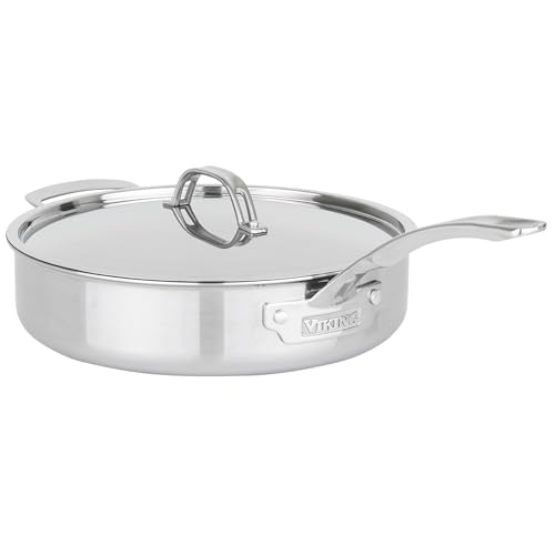 Viking PureGlide Pro 3-Ply Nonstick Sauté Pan with Lid, Made without PFAS, 4.5-Quart Induction Deep Frying Pan with Helper Handle, Metal Utensil Safe Titanium Nonstick Surface, Oven Safe to 600F