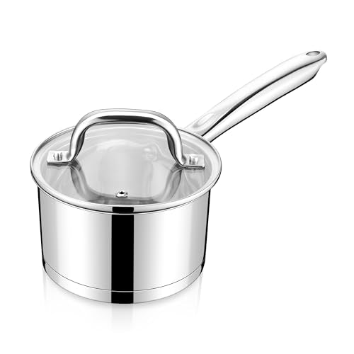 LIANYU 1 Quart Stainless Steel Saucepan, Small Sauce Pan with Lid, Tri-Ply Bottom Multipurpose Pot for Cooking, Straight Side, Dishwasher Safe, Compatible with All Cooktops