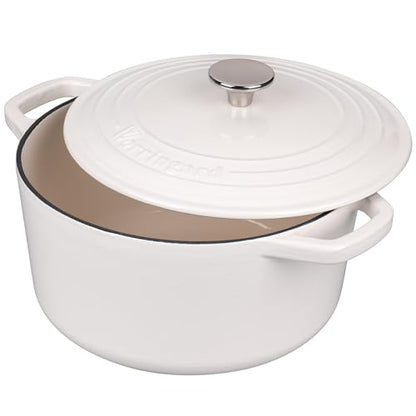 VORRINGARD Enameled Cast Iron Dutch Oven Pot with Lid, for Bread Baking, Round Bread Oven- include Sourdough Bread Baking Supplies Set, 4.5QT, White