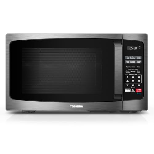TOSHIBA ML-EM09PA(BS) Small Microwave Oven with 6 Auto Menus, Mute Function, LED Lighting Countertop Microwave Perfect for Kitchen, 0.9 Cu Ft, 10.6 Inch Removable Turntable, 900W Black Stainless Steel