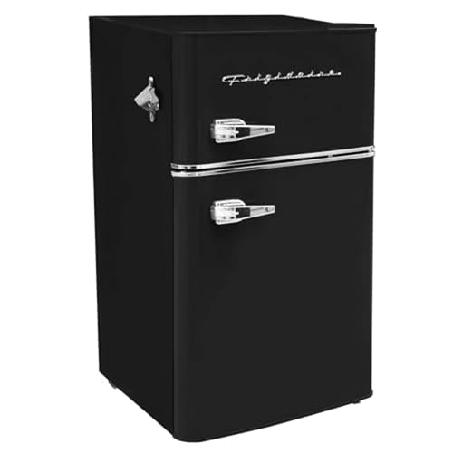 Frigidaire Retro Compact Fridge Freezer Combo, 3.1 cu. ft. Capacity, Small Top Freezer Refrigerator, Mini Fridge with Built-in Bottle Opener – 19”"D x 20.5" W x 33.5" H (Black)